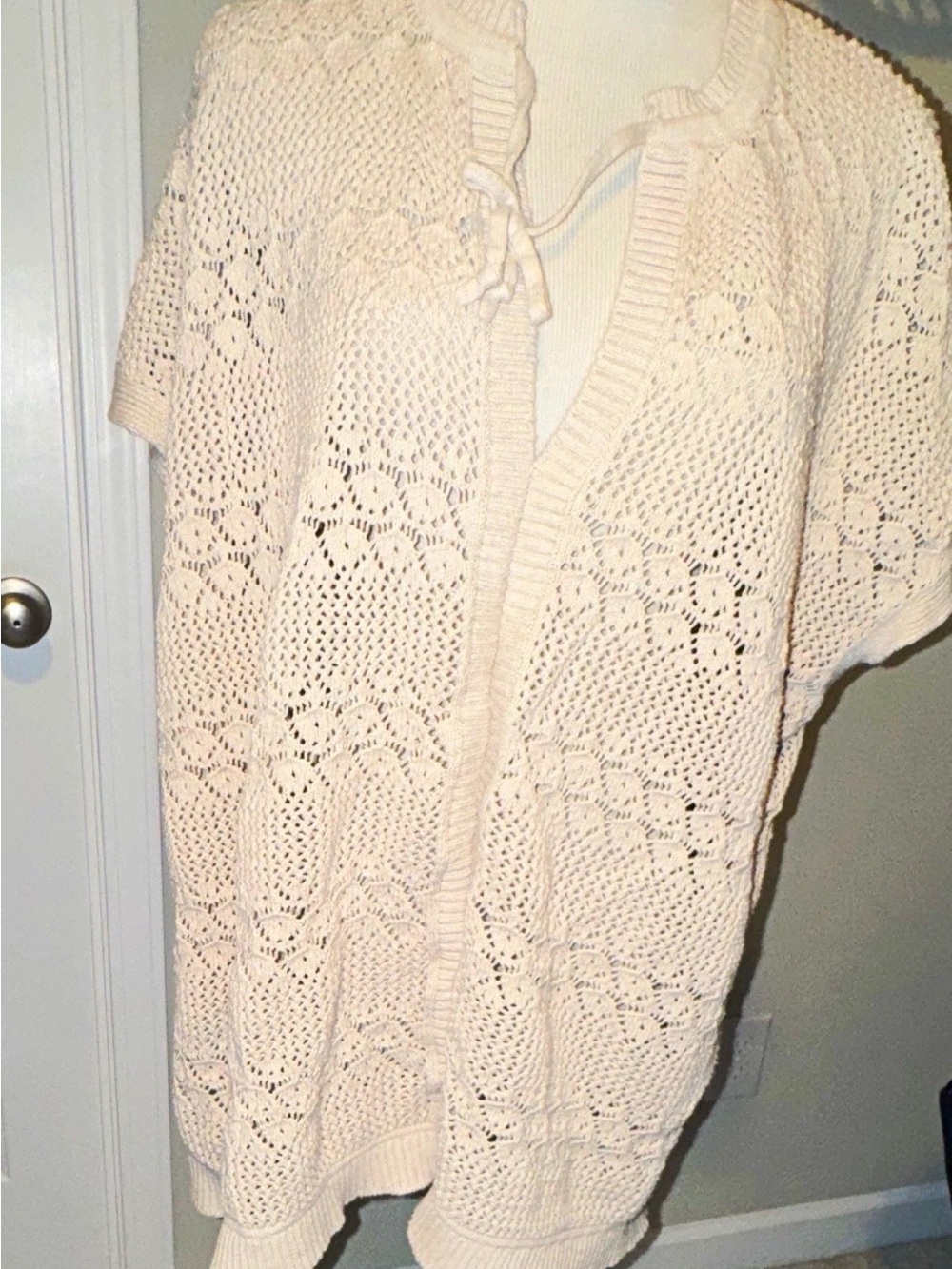 Pure Jill Elements Beige Knit Tie Front Cardigan Sweater Cotton SS XL Cotton